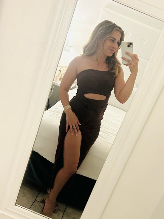 Dresses & Skirts - One-Shoulder Cutout Midi Dress ✨ Sparkly Pink/Black